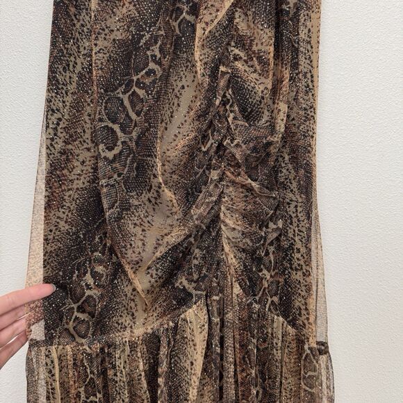 Vtg Candalite Dress Womens Medium Brown Sparkle Maxi Cocktail Event Tulle Ruched - Picture 5 of 16